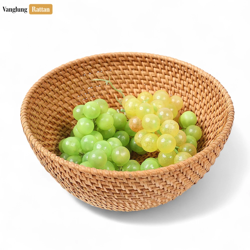 Rattan Export Brown Handicraft Round Straw Rattan Serving Bowl - REX-TW01BL0005