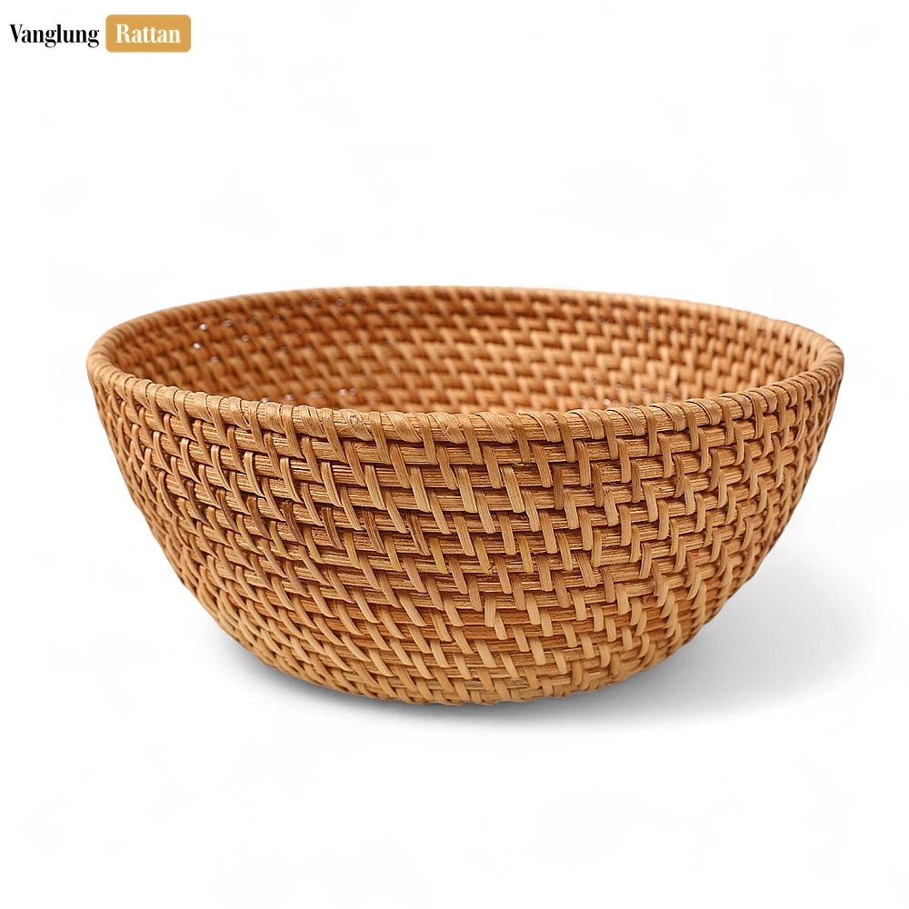 Rattan Export Brown Handicraft Round Straw Rattan Serving Bowl - REX-TW01BL0005