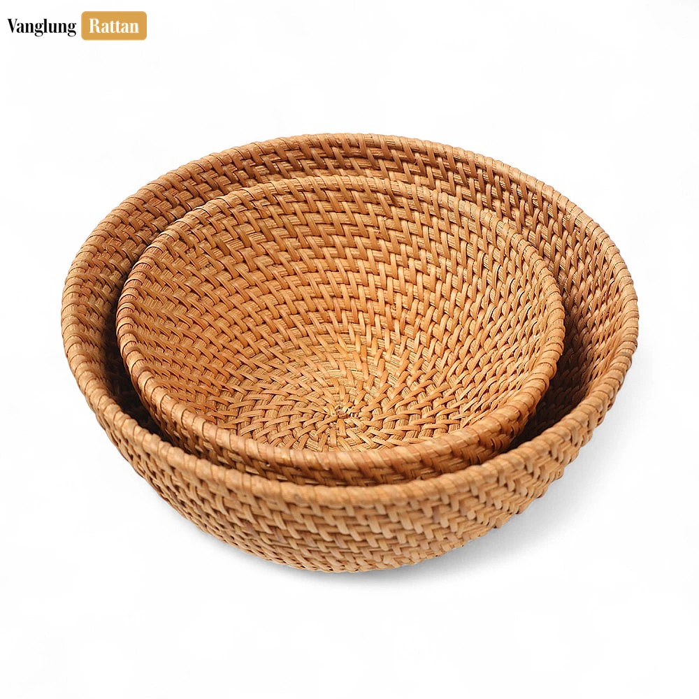 Rattan Export Brown Handicraft Round Straw Rattan Serving Bowl - REX-TW01BL0005