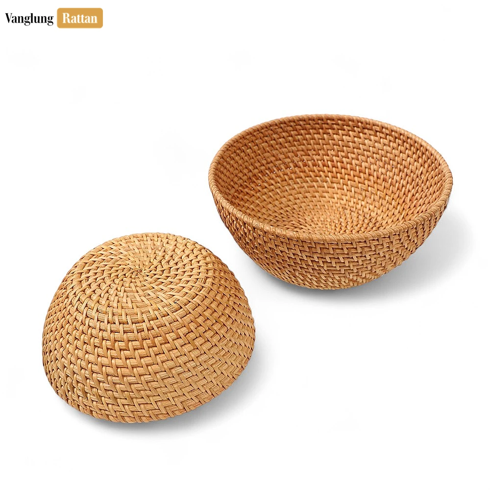 Rattan Export Brown Handicraft Round Straw Rattan Serving Bowl - REX-TW01BL0005