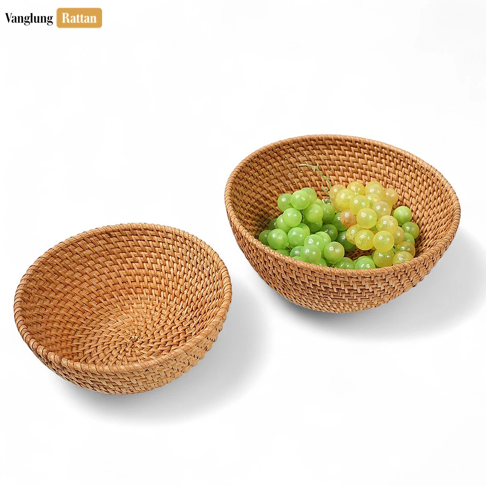 Rattan Export Brown Handicraft Round Straw Rattan Serving Bowl - REX-TW01BL0005