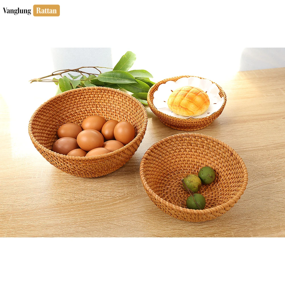 Rattan Export Brown Handicraft Round Straw Rattan Serving Bowl - REX-TW01BL0005