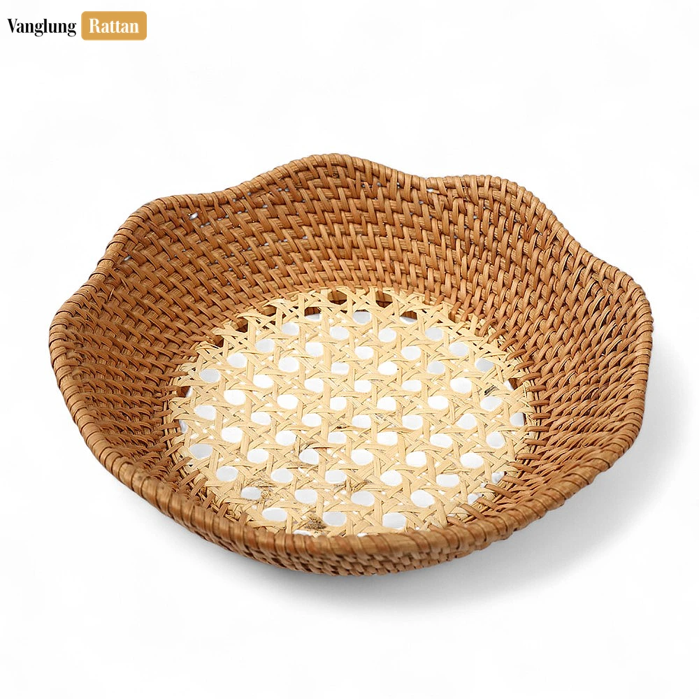 Rattan Export Natural Cane Mesh Handwoven Brown Straw Rattan Bowl - REX-TW01BL0004C