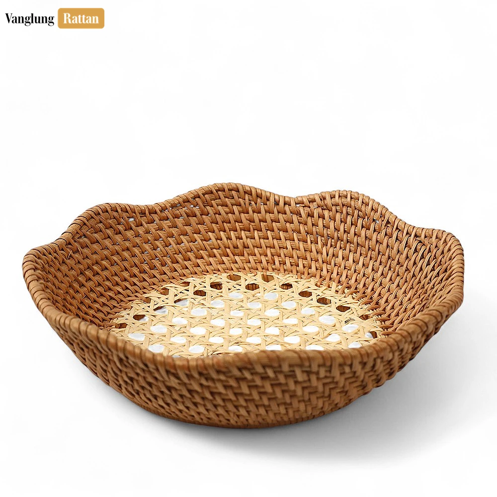 Rattan Export Natural Cane Mesh Handwoven Brown Straw Rattan Bowl - REX-TW01BL0004C