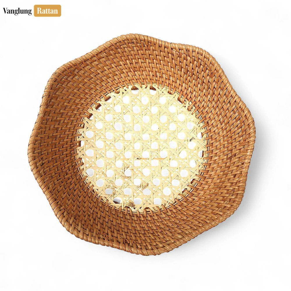 Rattan Export Natural Cane Mesh Handwoven Brown Straw Rattan Bowl - REX-TW01BL0004C