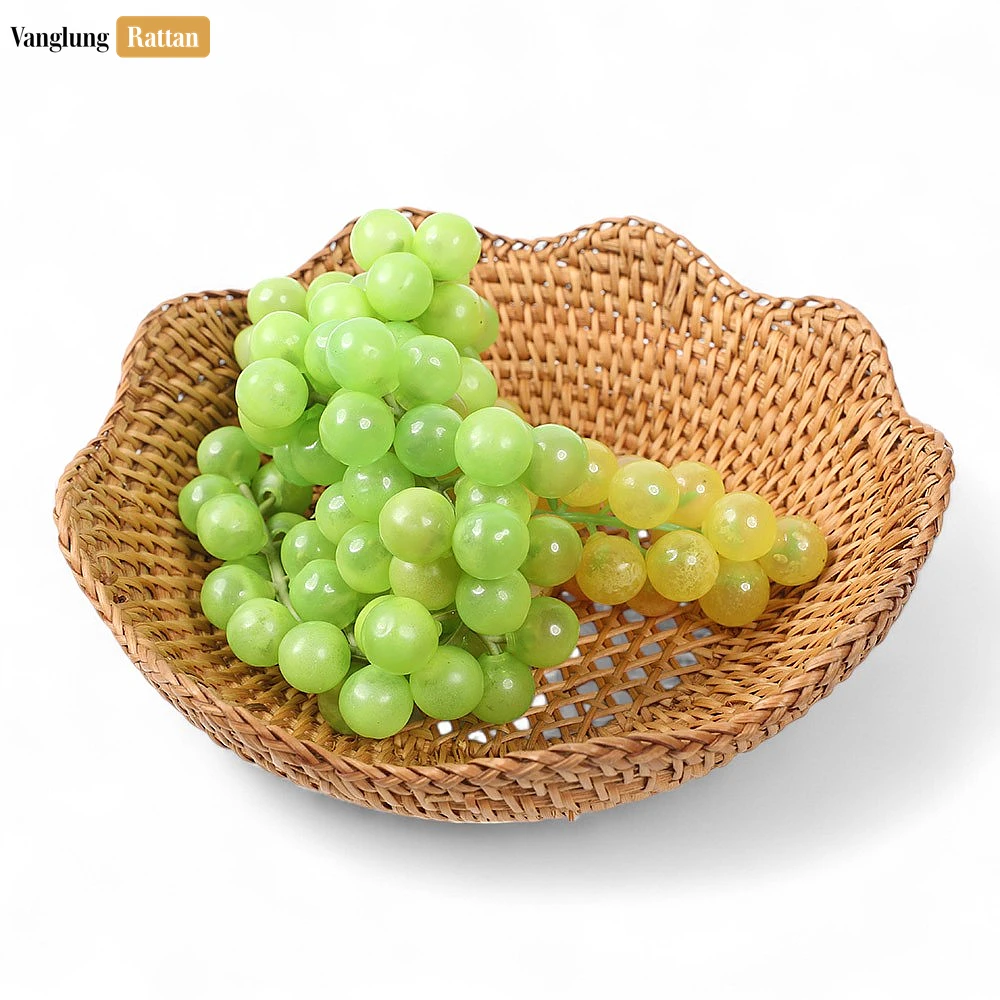 Rattan Export Cane Mesh Handwoven Green Straw Rattan Bowl - REX-TW01BL0004