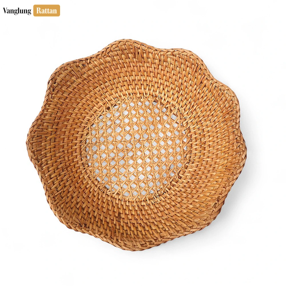 Rattan Export Cane Mesh Handwoven Green Straw Rattan Bowl - REX-TW01BL0004