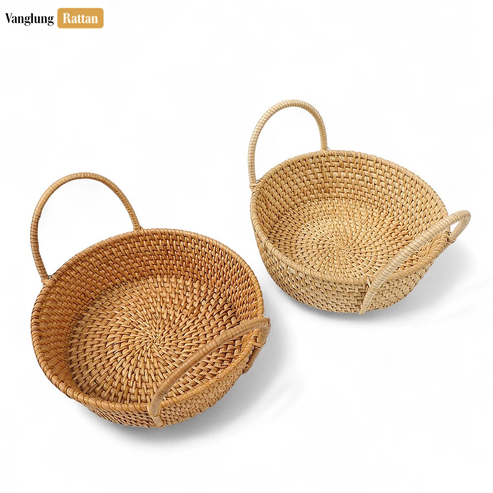 Rattan Export Natural Round Wicker Straw Rattan Serving Bowl with Handles - REX-TW01BL0002T