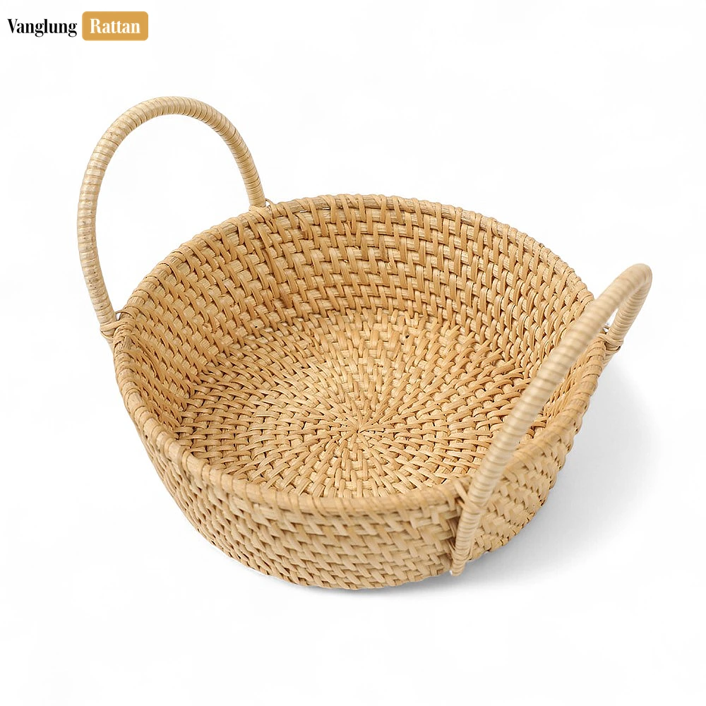 Rattan Export Natural Round Wicker Straw Rattan Serving Bowl with Handles - REX-TW01BL0002T
