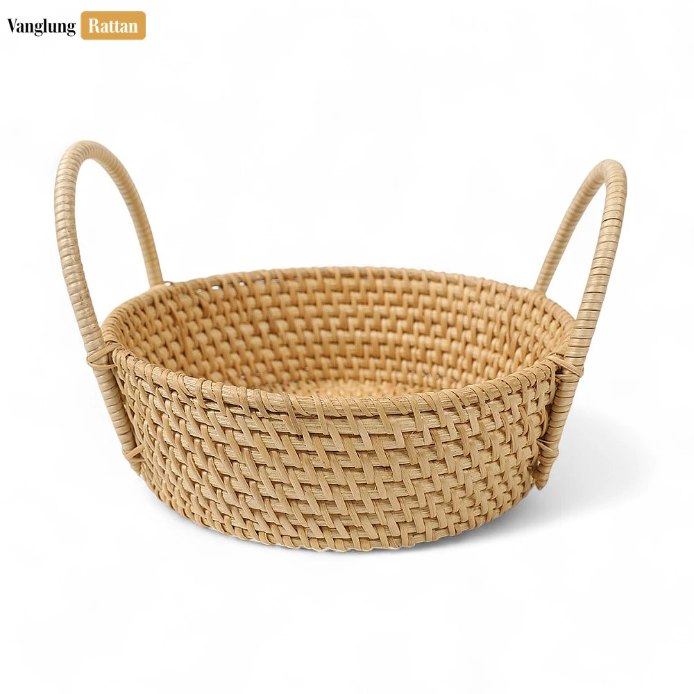 Rattan Export Natural Round Wicker Straw Rattan Serving Bowl with Handles - REX-TW01BL0002T