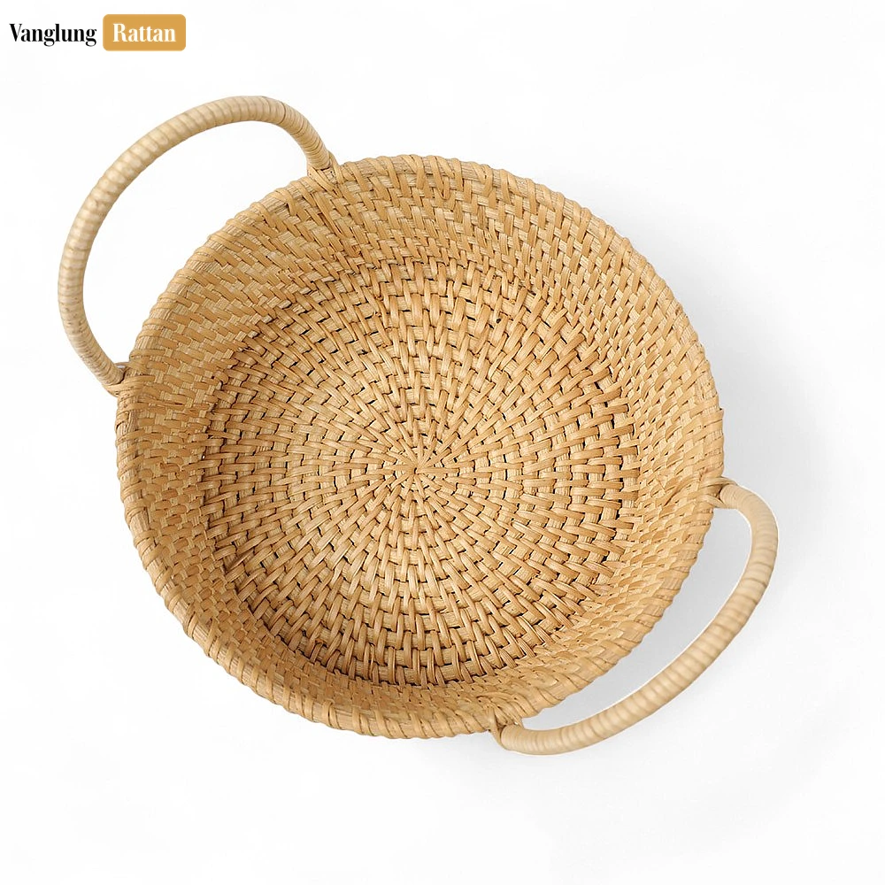 Rattan Export Natural Round Wicker Straw Rattan Serving Bowl with Handles - REX-TW01BL0002T