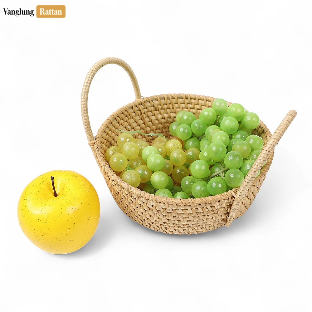 Rattan Export Natural Round Wicker Straw Rattan Serving Bowl with Handles - REX-TW01BL0002T