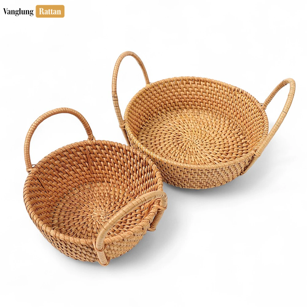 Rattan Export Natural Handwoven Straw Rattan Serving Bowl with Handles - REX-TW01BL0002