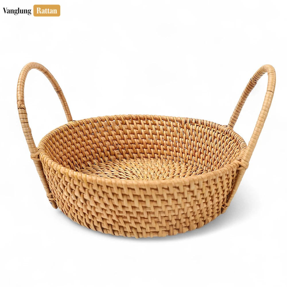 Rattan Export Natural Handwoven Straw Rattan Serving Bowl with Handles - REX-TW01BL0002