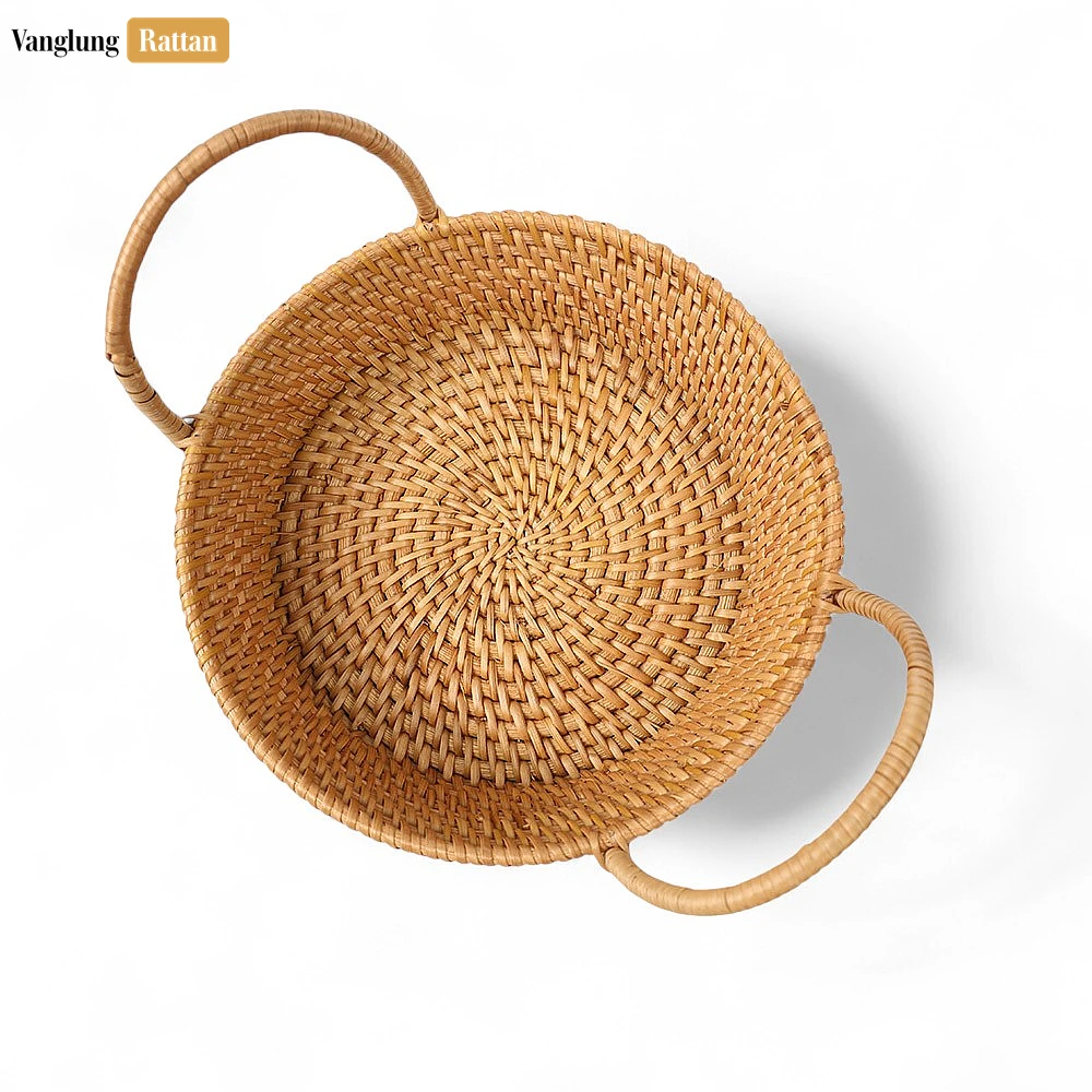 Rattan Export Natural Handwoven Straw Rattan Serving Bowl with Handles - REX-TW01BL0002