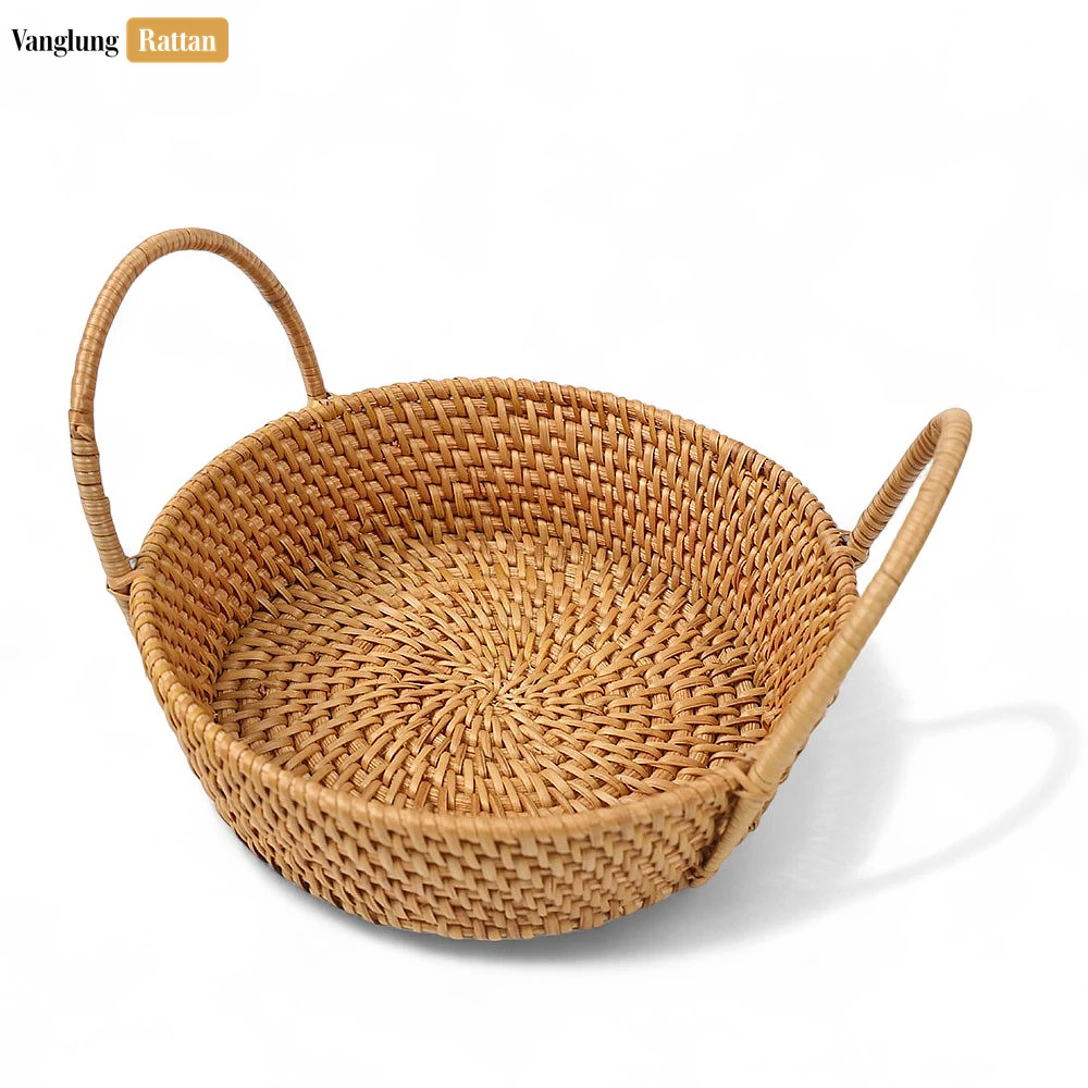 Rattan Export Natural Handwoven Straw Rattan Serving Bowl with Handles - REX-TW01BL0002