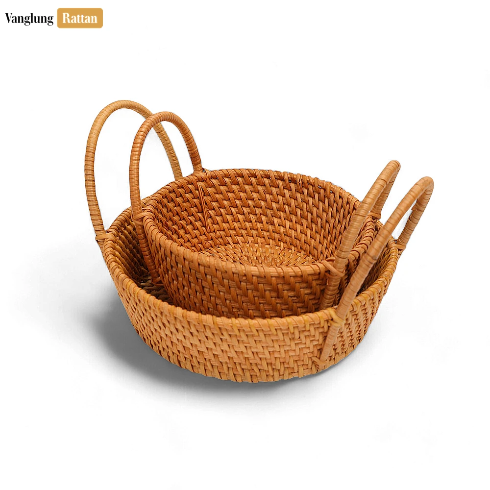 Rattan Export Natural Handwoven Straw Rattan Serving Bowl with Handles - REX-TW01BL0002