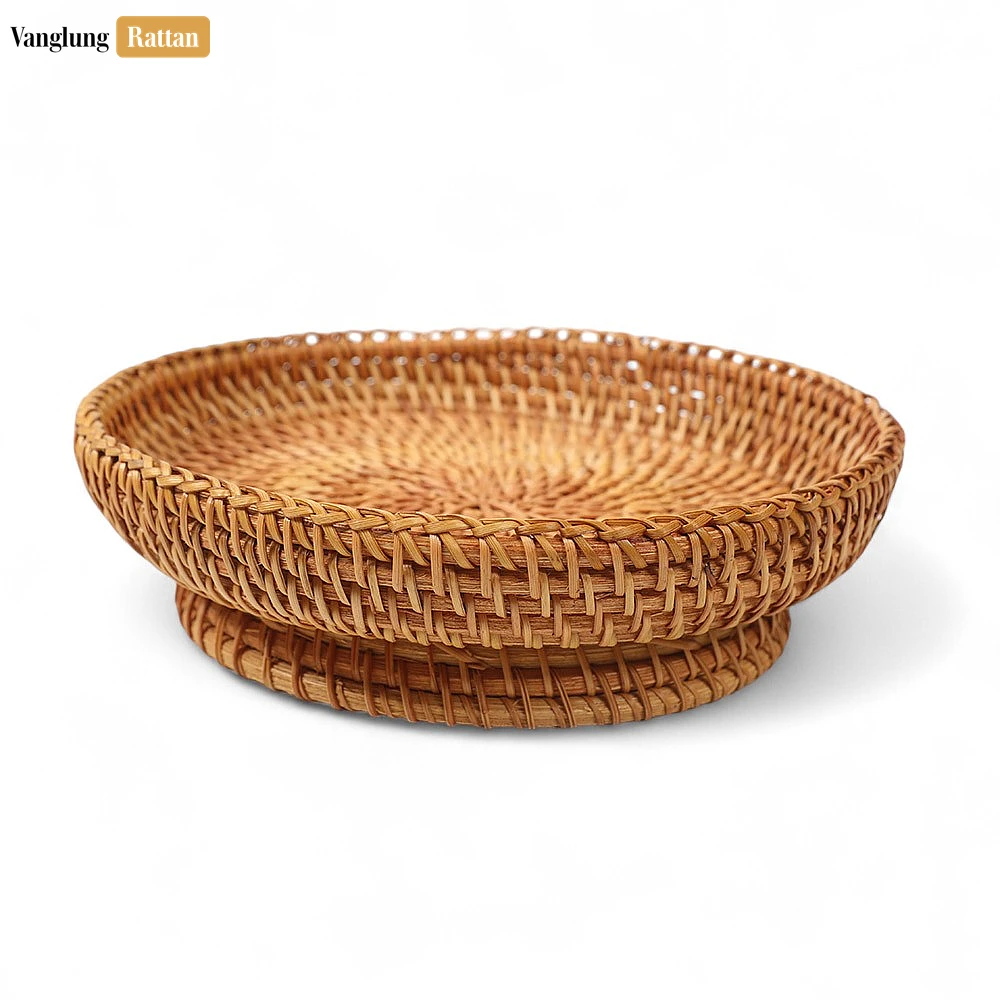 Rattan Export Green Handmade Wicker Straw Rattan Serving Bowl - REX-TW01BL0001