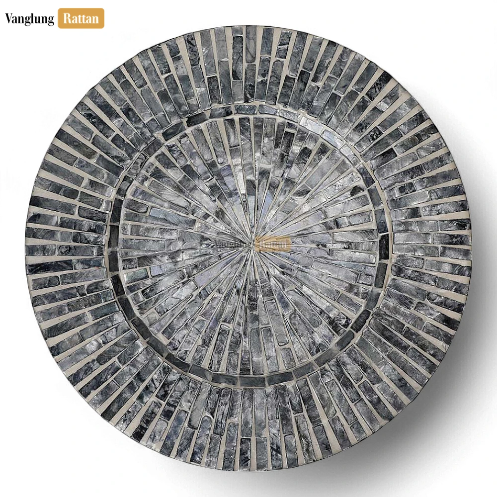 Rattan Export Charcoal Grey Mother of Pearl Mosaic Charger Plate - REX-UP06KT1008