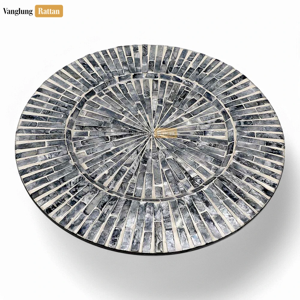 Rattan Export Charcoal Grey Mother of Pearl Mosaic Charger Plate - REX-UP06KT1008