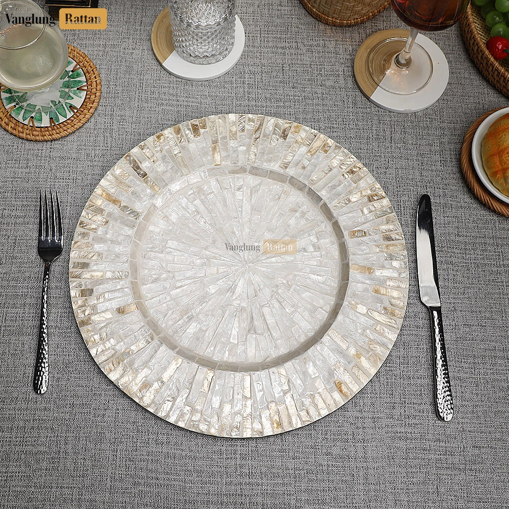 Rattan Export Luxury Inlaid Mother of Pearl Charger Plate - REX-UP06KT1007