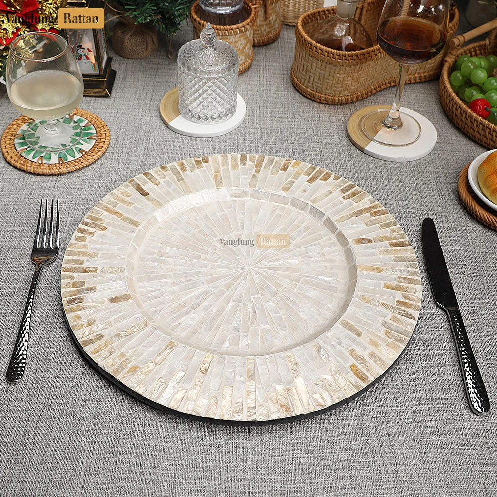 Rattan Export Luxury Inlaid Mother of Pearl Charger Plate - REX-UP06KT1007