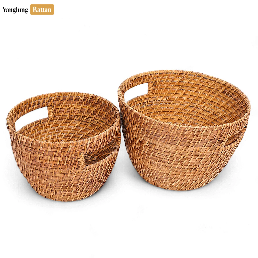 Rattan Export Handwoven Natural Bamboo Rattan Serving Bowl with Handles - REX-TW05BL0035