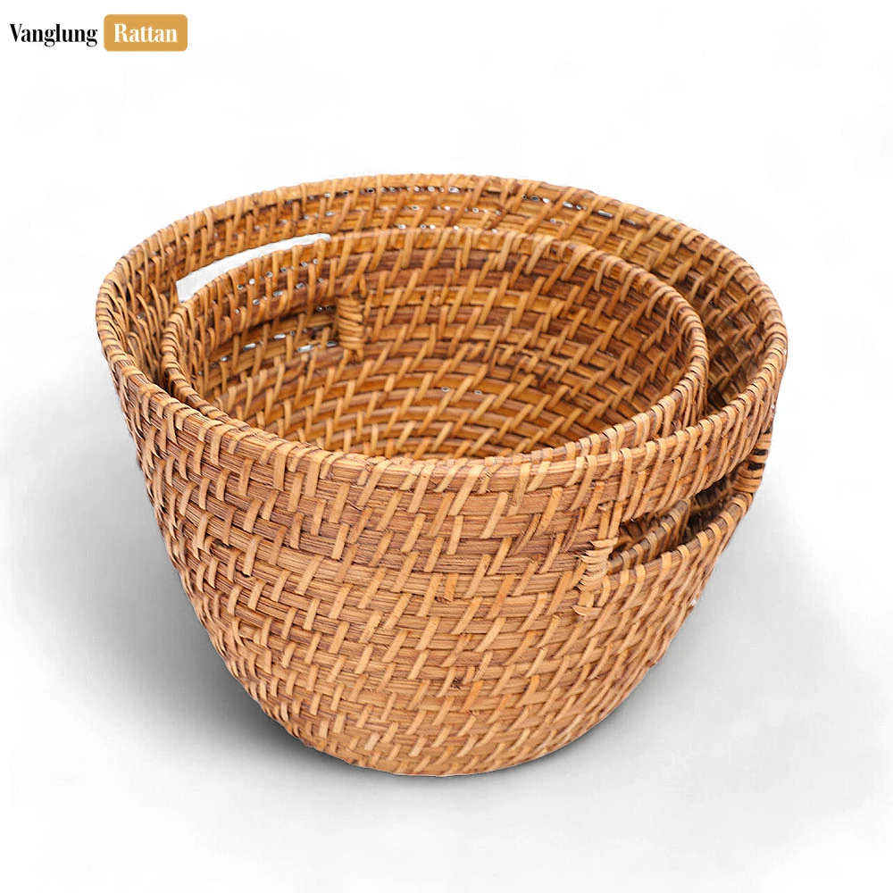 Rattan Export Handwoven Natural Bamboo Rattan Serving Bowl with Handles - REX-TW05BL0035