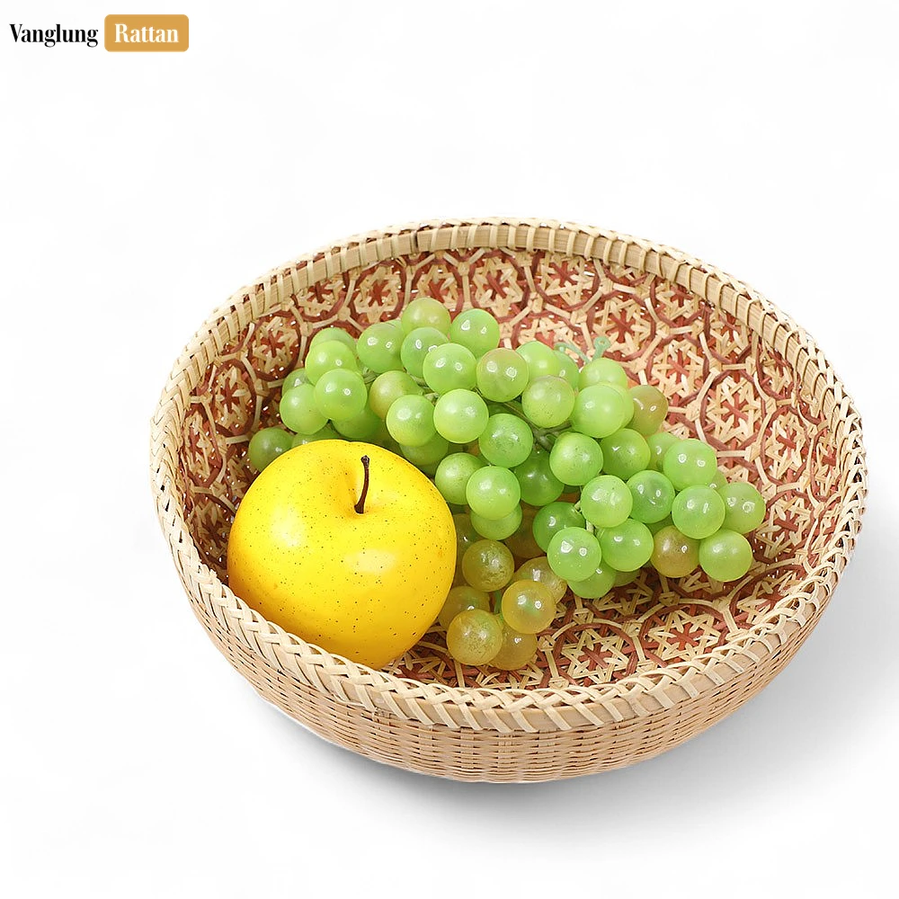 Rattan Export Woven Bamboo Rattan Bowl with Intricate Geometric Star Pattern - REX-TW05BL0033