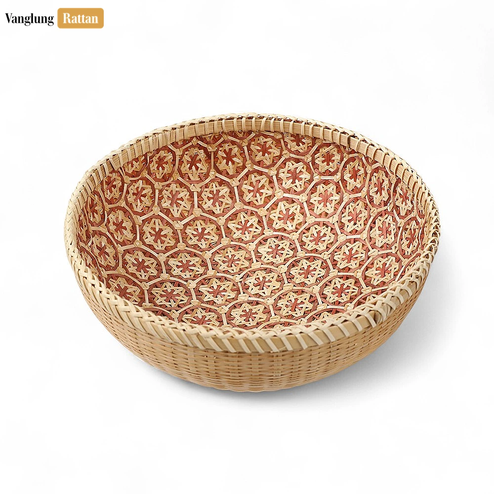 Rattan Export Woven Bamboo Rattan Bowl with Intricate Geometric Star Pattern - REX-TW05BL0033