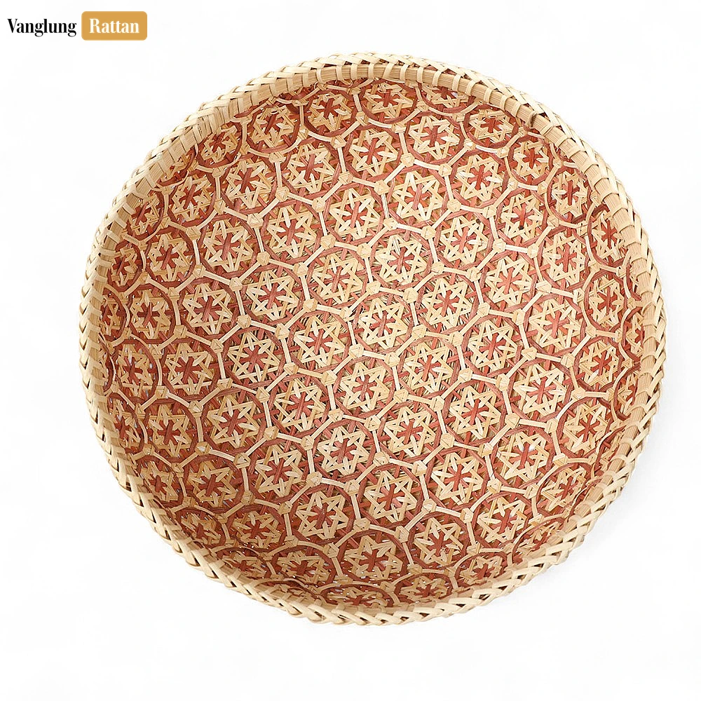 Rattan Export Woven Bamboo Rattan Bowl with Intricate Geometric Star Pattern - REX-TW05BL0033