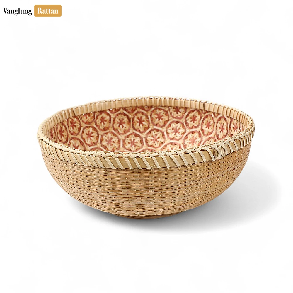 Rattan Export Woven Bamboo Rattan Bowl with Intricate Geometric Star Pattern - REX-TW05BL0033
