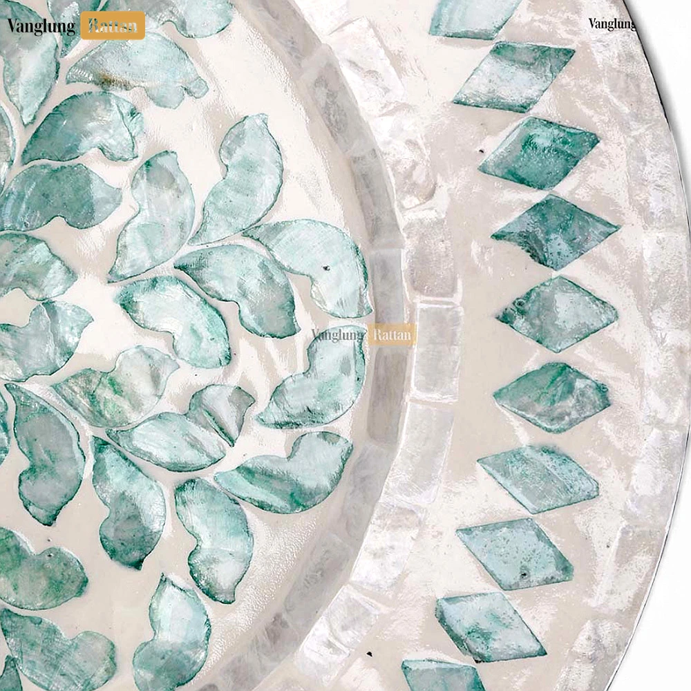 Rattan Export Handmade Mother of Pearl Charger Plate with Leaf & Diamond Mosaic - REX-UP06KT1006