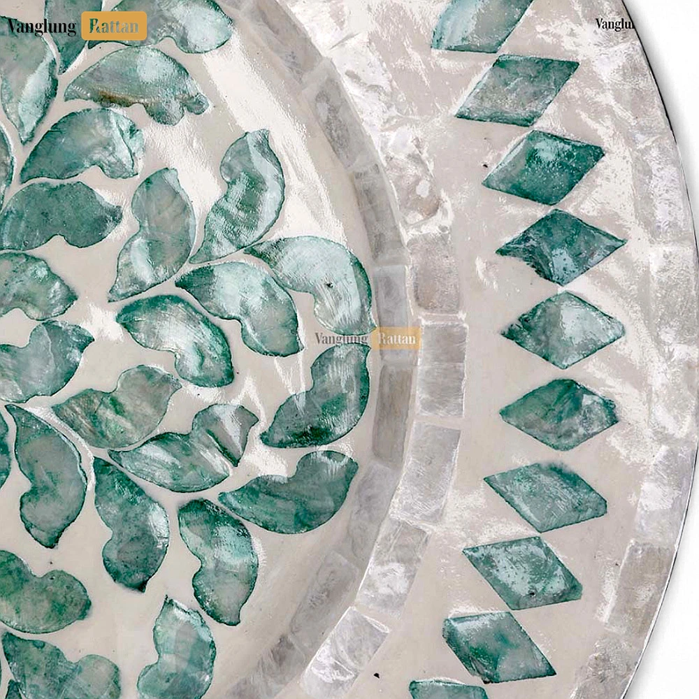 Rattan Export Handmade Mother of Pearl Charger Plate with Leaf & Diamond Mosaic - REX-UP06KT1006