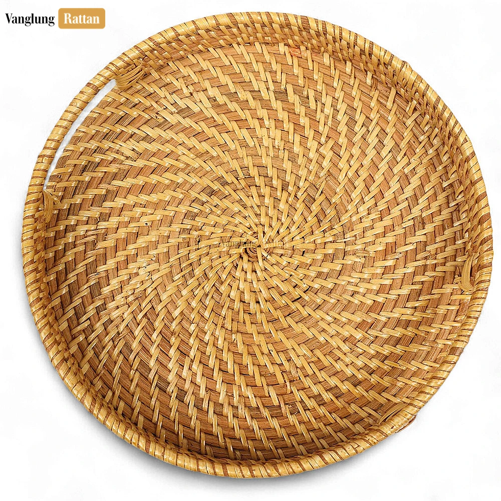 Rattan Export Brown Round High Quality Bamboo Rattan Serving Tray - REX-STRO021001