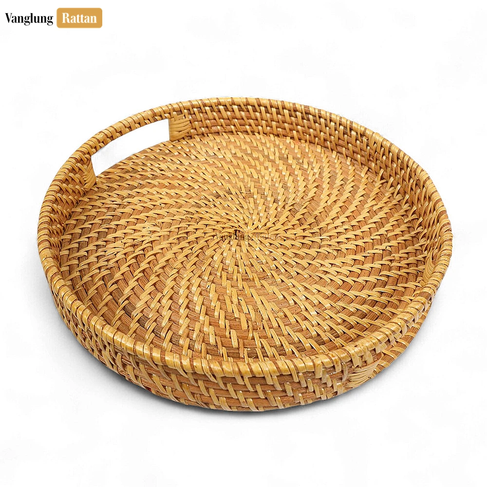 Rattan Export Brown Round High Quality Bamboo Rattan Serving Tray - REX-STRO021001