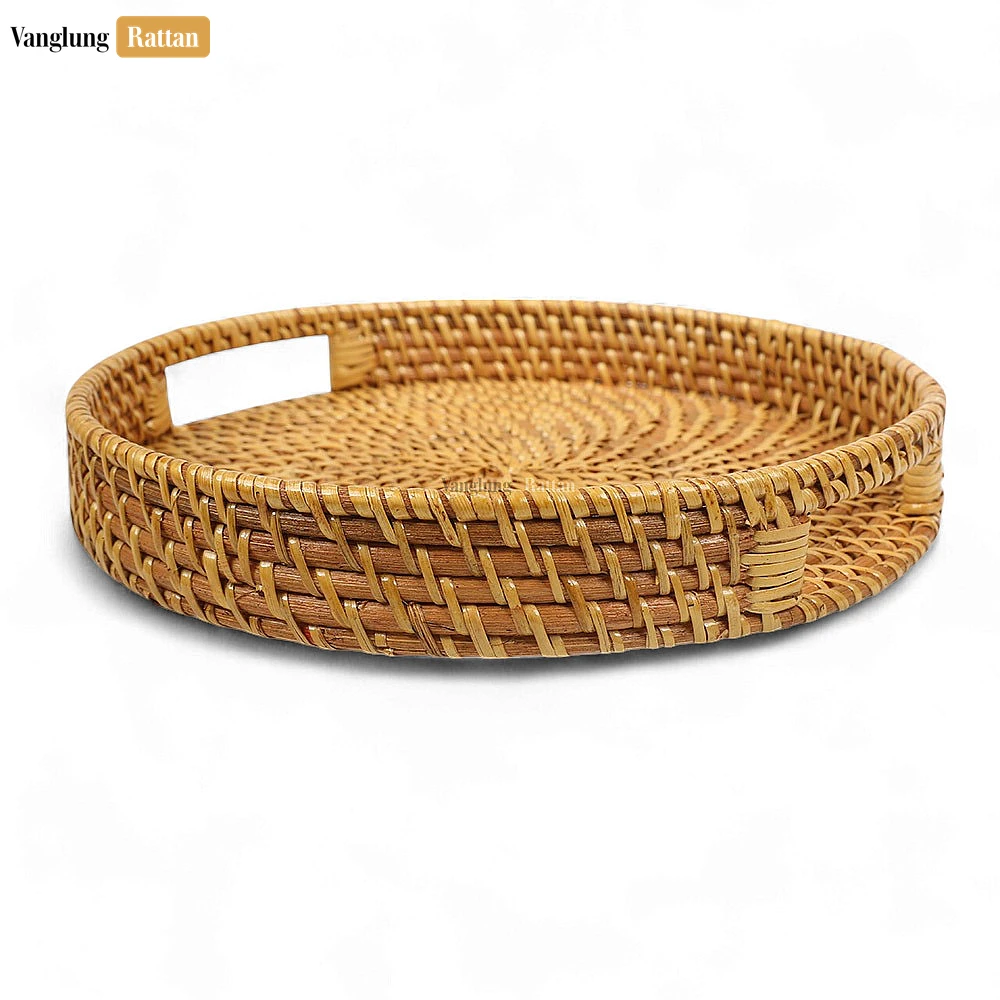 Rattan Export Brown Round High Quality Bamboo Rattan Serving Tray - REX-STRO021001
