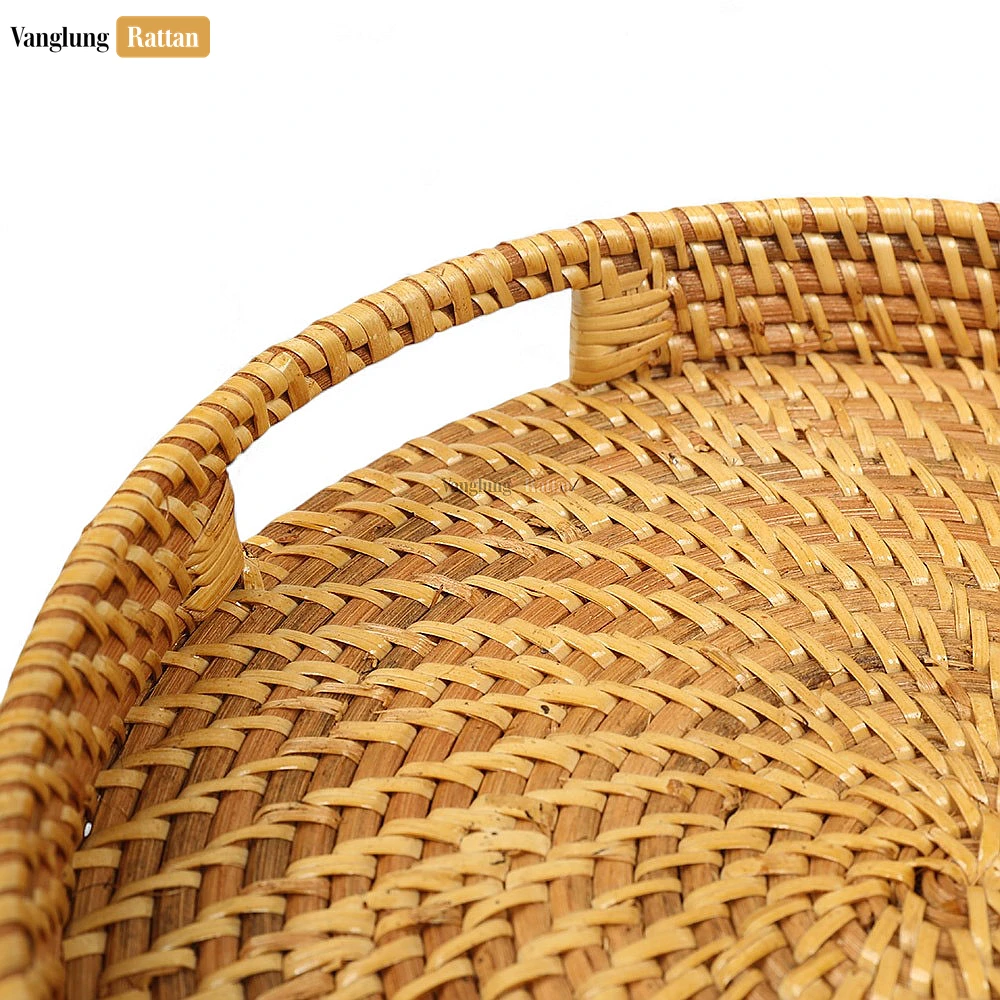 Rattan Export Brown Round High Quality Bamboo Rattan Serving Tray - REX-STRO021001