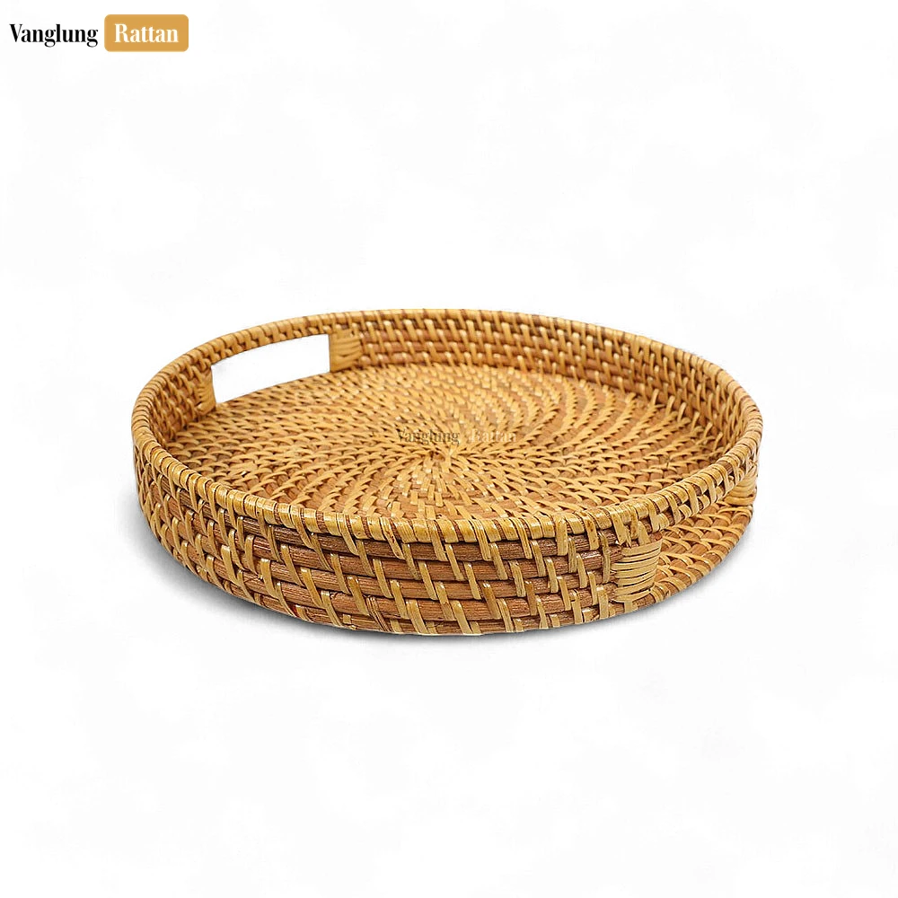 Rattan Export Brown Round High Quality Bamboo Rattan Serving Tray - REX-STRO021001