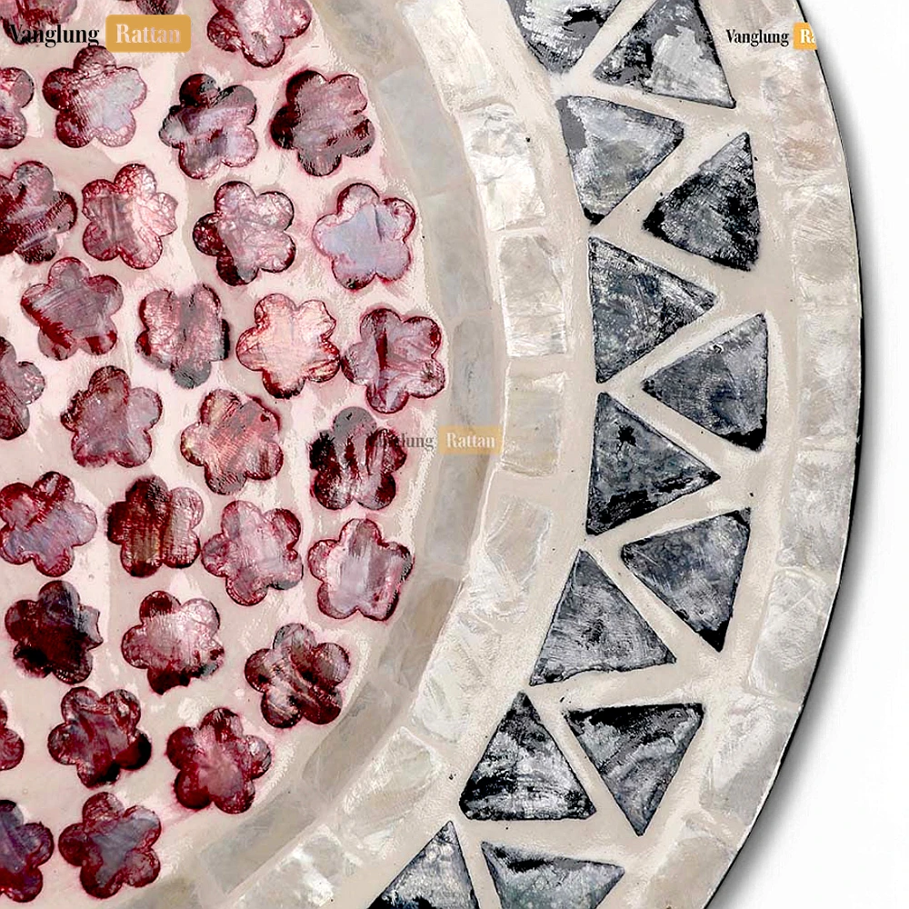 Rattan Export Pink Floral Mother of Pearl Mosaic Charger Plate - REX-UP06KT1002