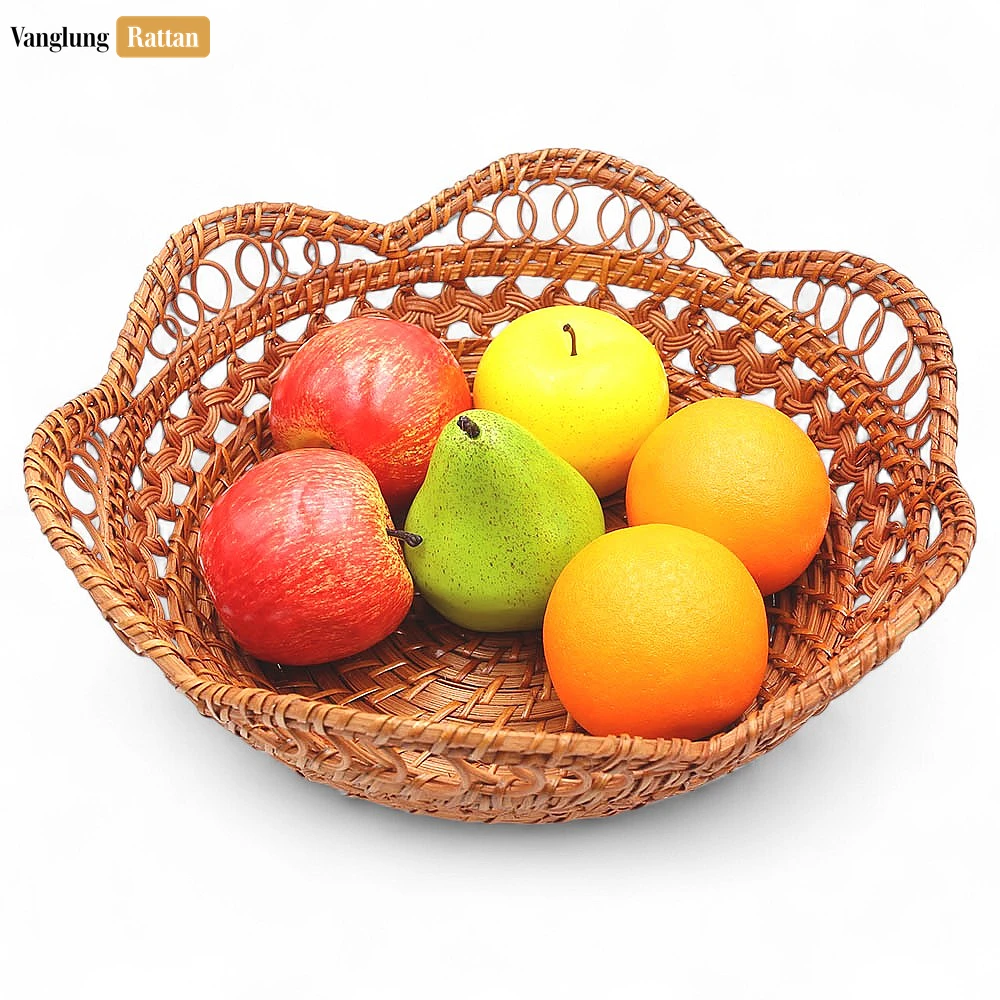 Rattan Export Decorative Woven Fruit Bowl Handcrafted Rattan and Bamboo Centerpiece Basket - REX-TW05BL0026