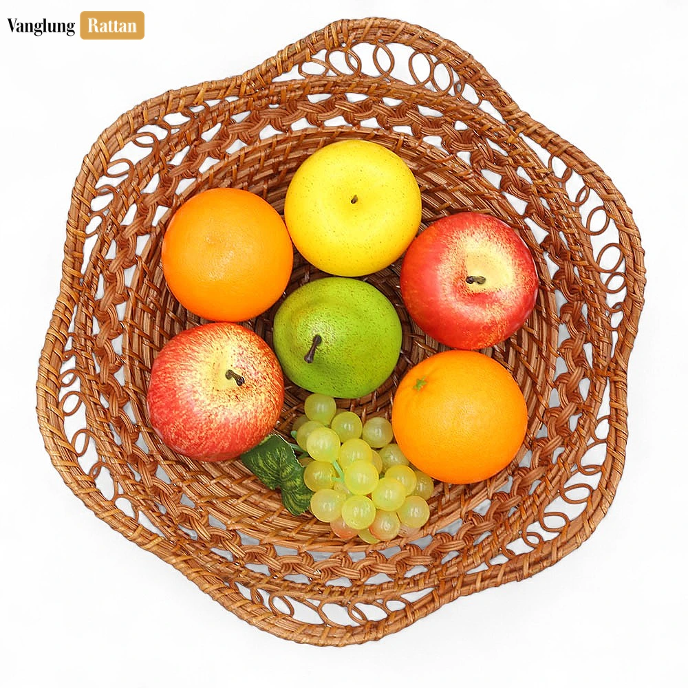 Rattan Export Decorative Woven Fruit Bowl Handcrafted Rattan and Bamboo Centerpiece Basket - REX-TW05BL0026