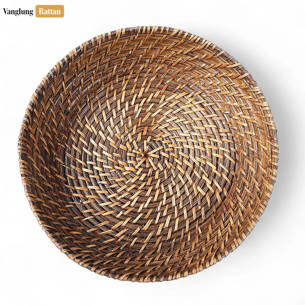 Rattan Export Dark Brown Handwoven Rattan Bamboo Serving Bowl - REX-TW05BL0025