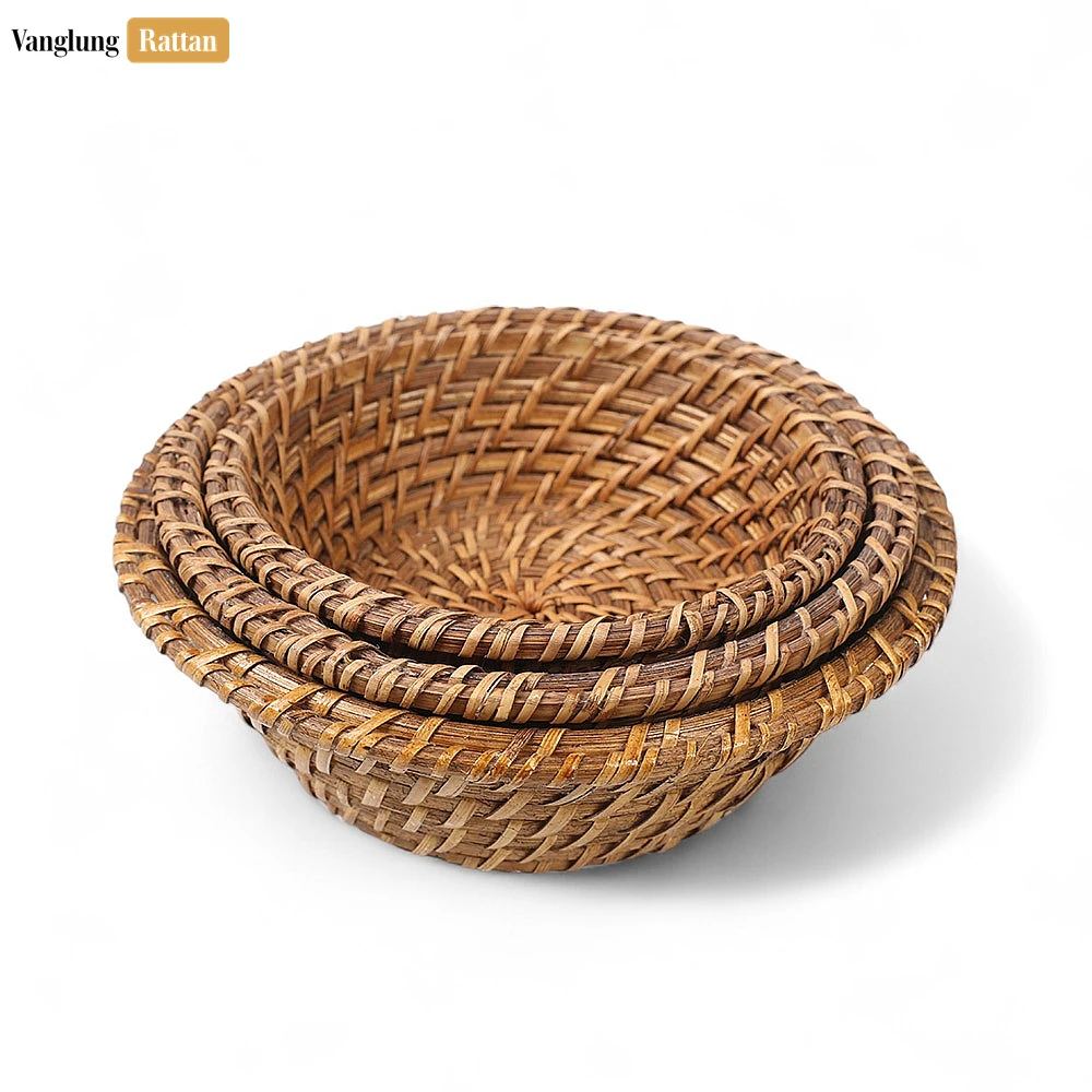 Rattan Export Natural Woven Fruit Bowl, Round Rattan and Bamboo Serving Bowl - REX-TW05BL0024