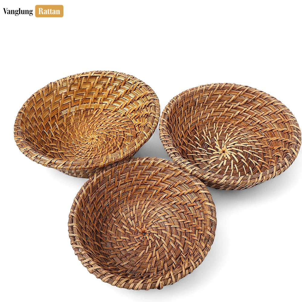 Rattan Export Natural Woven Fruit Bowl, Round Rattan and Bamboo Serving Bowl - REX-TW05BL0024