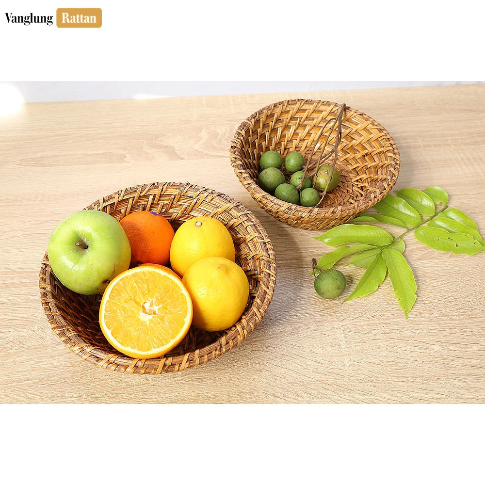 Rattan Export Natural Woven Fruit Bowl, Round Rattan and Bamboo Serving Bowl - REX-TW05BL0024