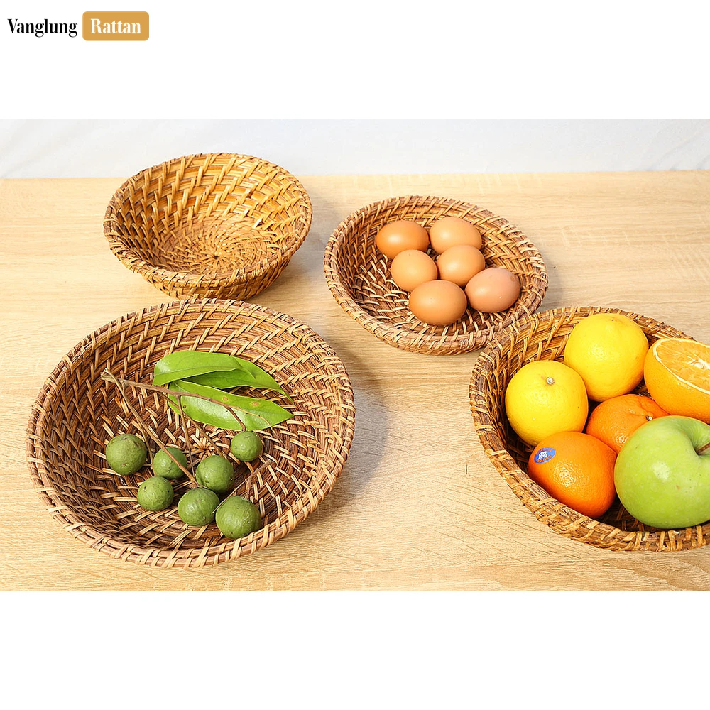 Rattan Export Natural Woven Fruit Bowl, Round Rattan and Bamboo Serving Bowl - REX-TW05BL0024