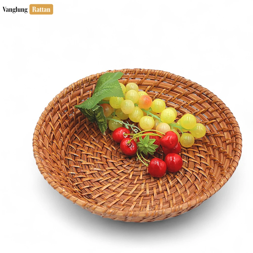 Rattan Export Rustic Brown Round Handwoven Bamboo Rattan Fruit Serving Bowl - REX-TW05BL0023