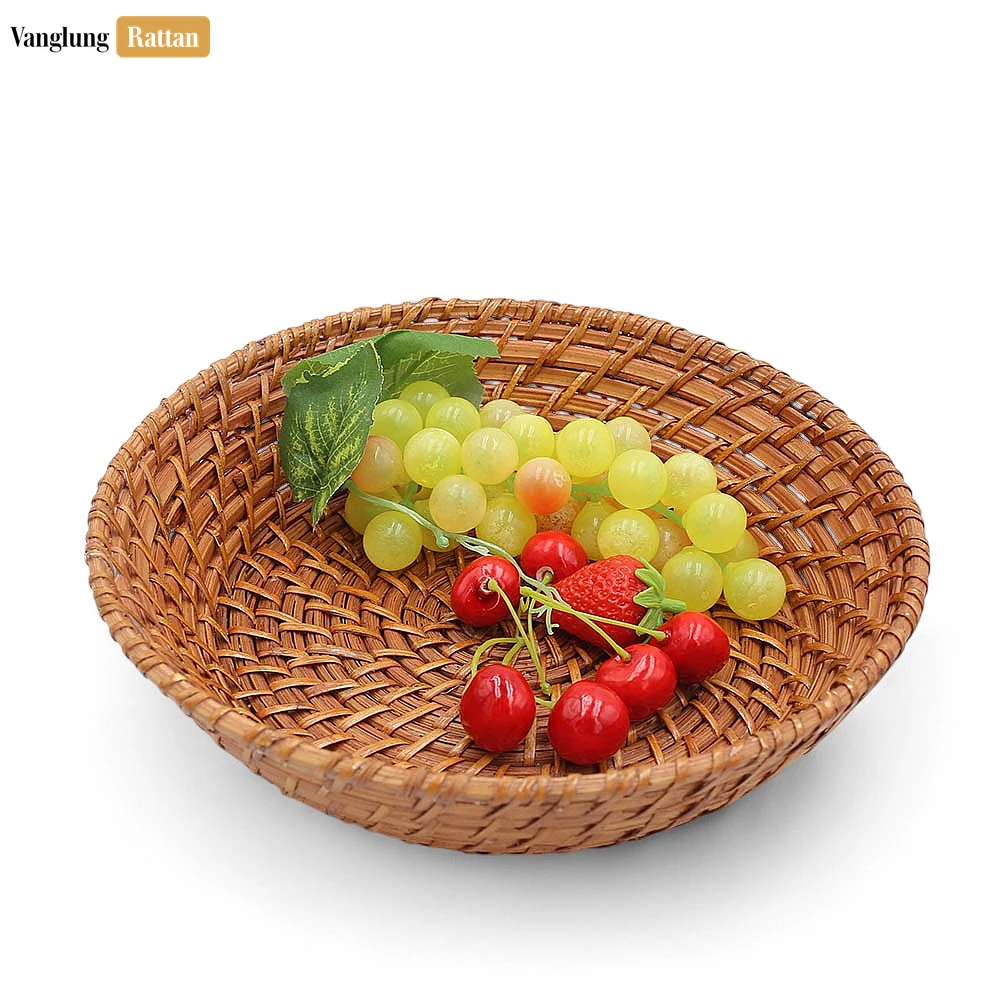 Rattan Export Rustic Brown Round Handwoven Bamboo Rattan Fruit Serving Bowl - REX-TW05BL0023