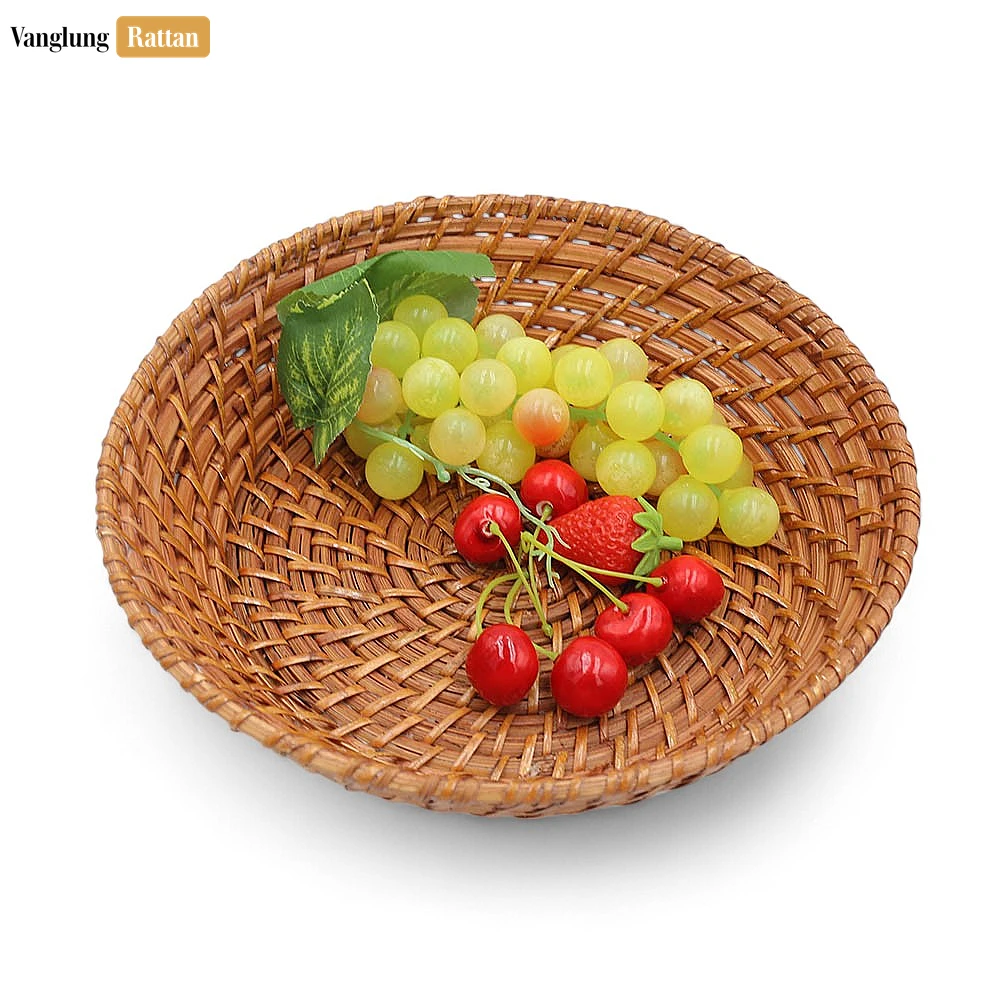 Rattan Export Rustic Brown Round Handwoven Bamboo Rattan Fruit Serving Bowl - REX-TW05BL0023